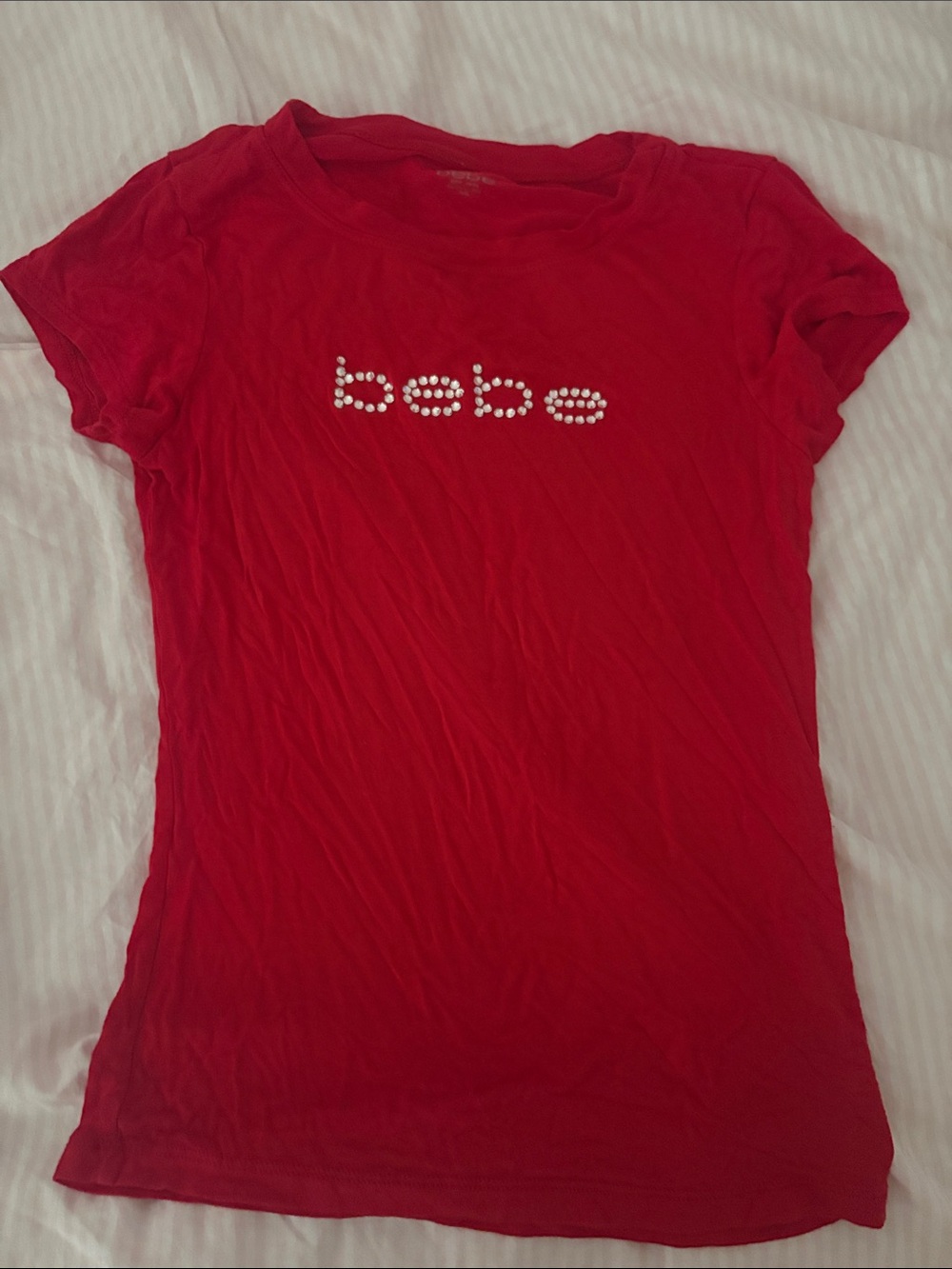 Y2K bebe Red Short Sleeve Rhinestone Logo Tee
